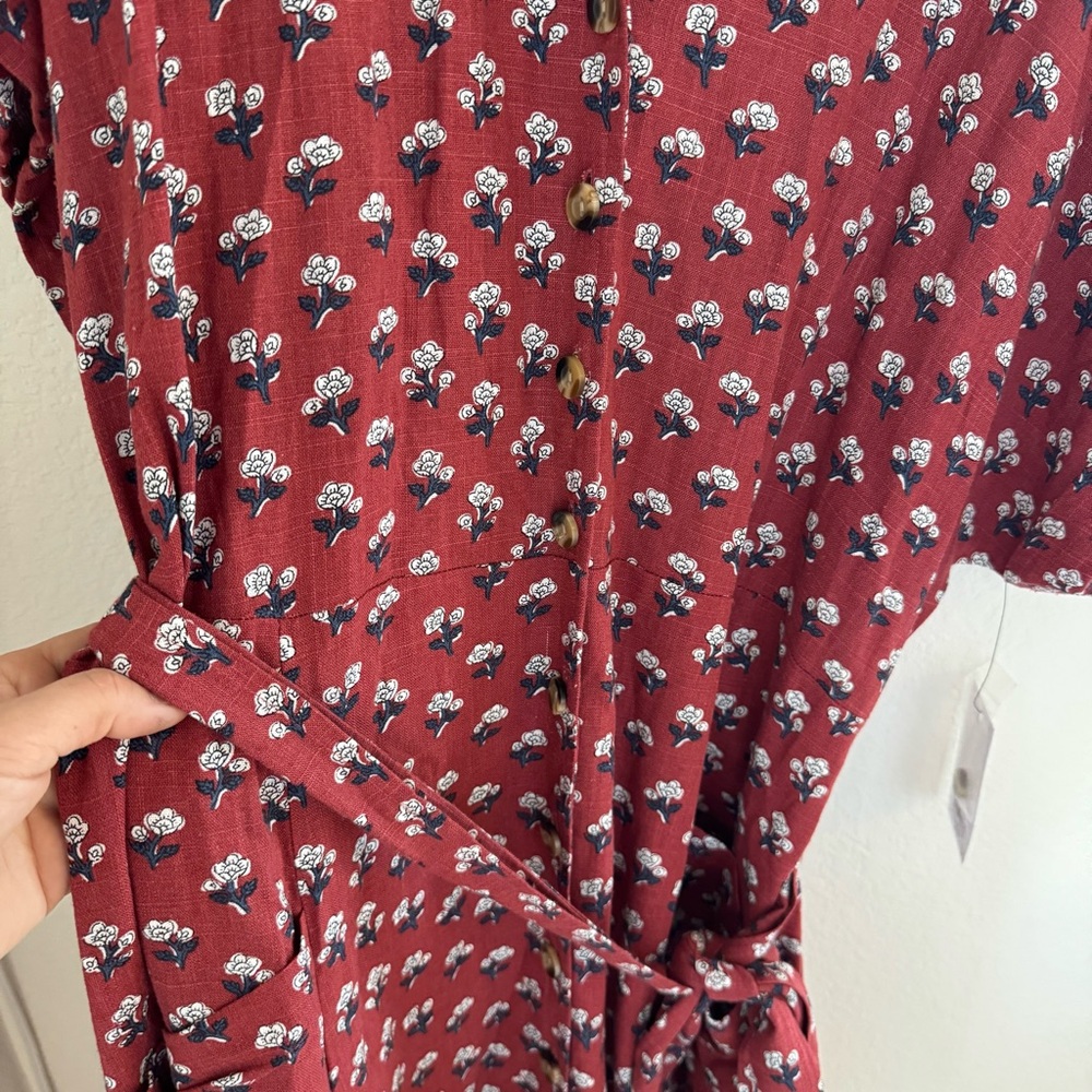 Sonoma Now + Gen Dress Linen Blend MIDI Button Up Rust Floral Women’s XL Cottage - Picture 5 of 9